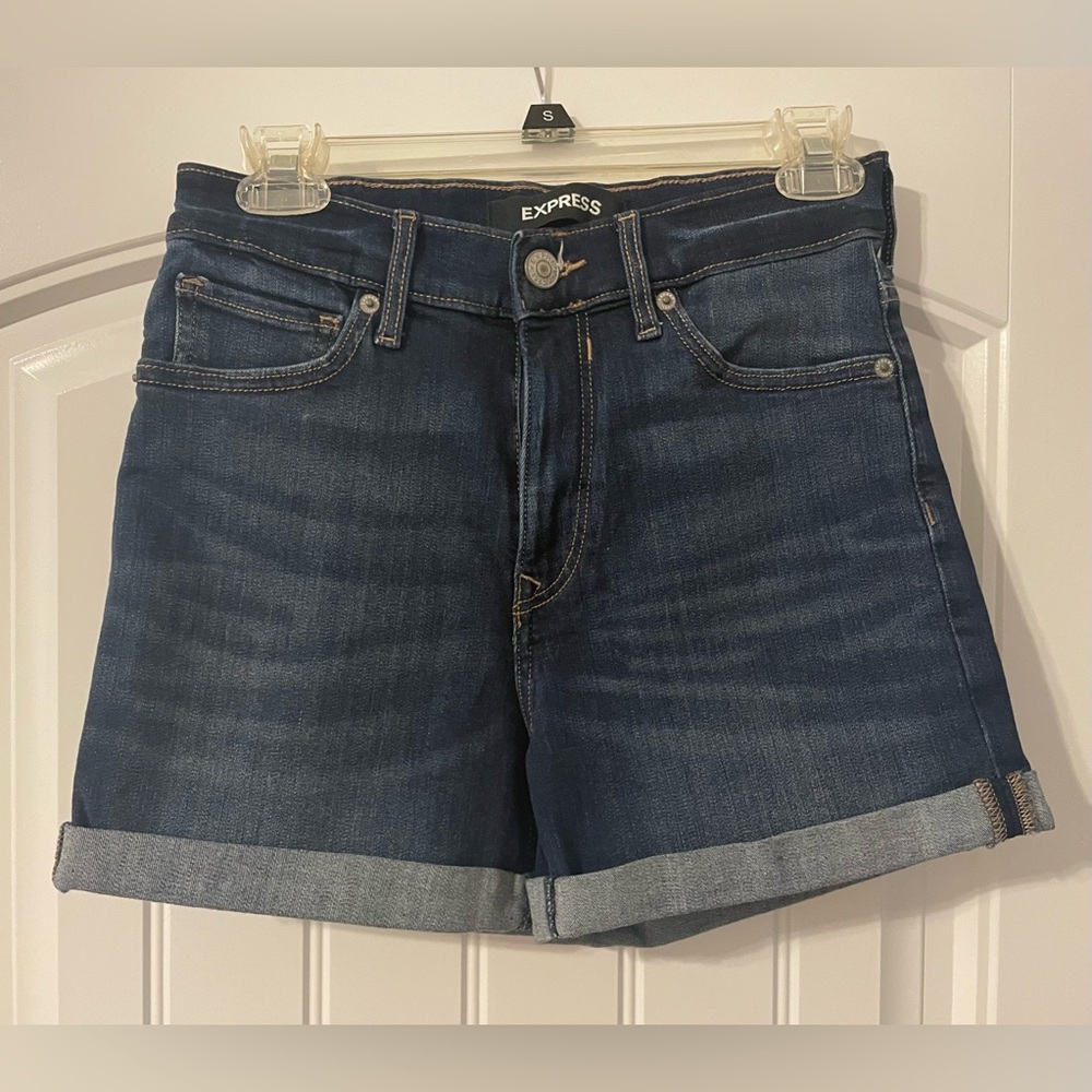 0 Express Midi Stretch+ high rise jean shorts dark wash NWOT